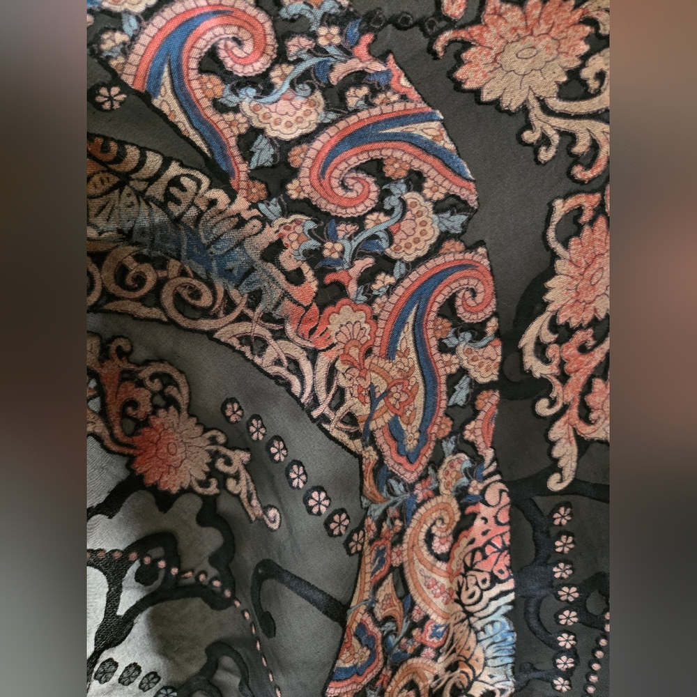Black Velvet Burnout Scarf With Paisley Design. 42in By 43.5in. No Brand